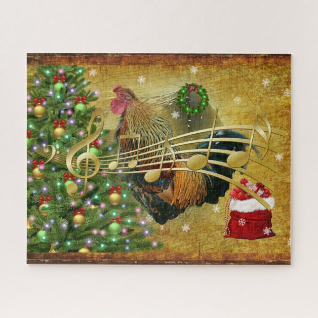 Alter Hahn singt Weihnachtslieder Puzzle (Horizontal)