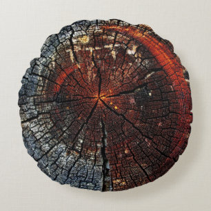 Alter Holzring Vintag verbrannt Rundes Kissen