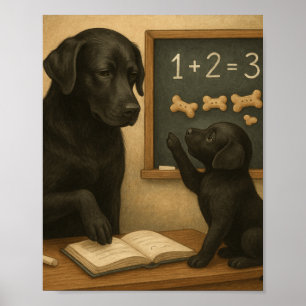 Alter Hund bringt neuem Welpen alte Mathematik bei Poster