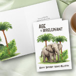 Alter ist irrelephanisch Funny Elephant Happy Birt Karte<br><div class="desc">Die lustige Geburtstagskarte mit dem Buchstaben "Age ist irrelevant" und Ihr personalisierter Text vorne. Das Design besticht durch einen hübschen Elefanten,  der mit tropischen Palmen und Dschungelgrün gerahmt ist. Sie können den Geburtstagsgruß im Inneren personalisieren und auch die Möglichkeit haben,  ein Schild mit Ihrem Namen(en) hinzuzufügen,  wenn Sie möchten.</div>