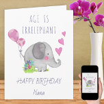 Alter ist irrelephanischer Niedlicher Funny Elepha Karte<br><div class="desc">Niedliche und lustige Geburtstagskarte mit dem Titel "Das Alter ist irrelevant". Design zeigt eine skurrile Darstellung eines Elefanten mit Geburtstagsballons,  Liebe Herz und Blume. Sie können die Karte für jeden personalisieren,  den Sie auf der Vorderseite gewollt haben,  und Sie können auch Ihre eigene Nachricht im Inneren schreiben.</div>