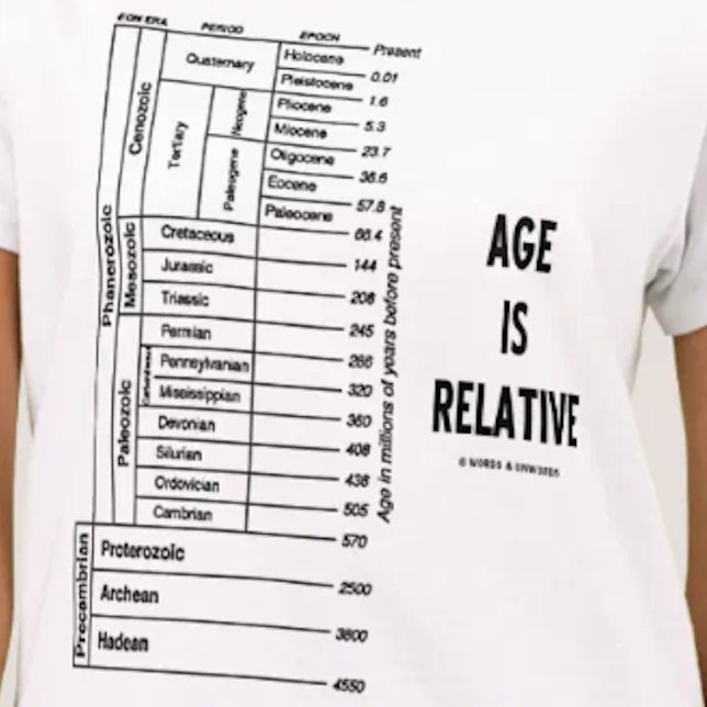 Alter ist relativ (geologische Zeit-Spaß) T-Shirt (Geological time attitude tee featuring eons, epochs, periods & scientific advice "Age Is Relative")
