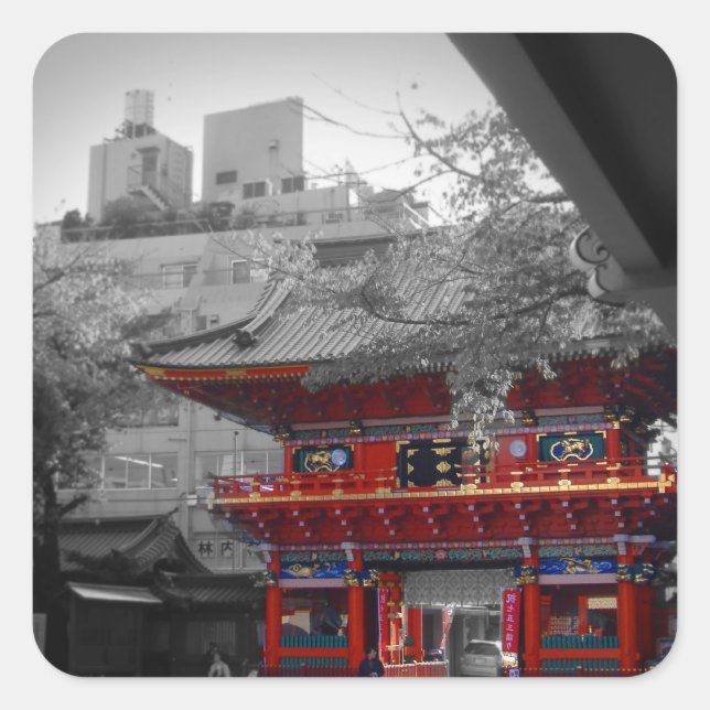 Alter Japanischer Tempel Quadratischer Aufkleber (Vorderseite)