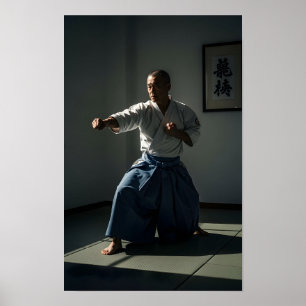 Alter Karate-Meister bei der Ausführung von Kata Poster