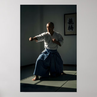 Alter Karate-Meister bei der Ausführung von Kata Poster