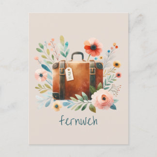 Alter Koffer mit Blumen- fernweh-personalisierbare Postkarte