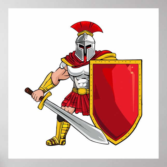 Alter Krieger mit Schwert und Schild in Helm an (Vorne)