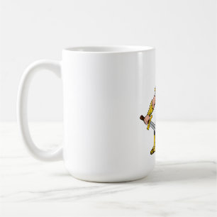 Alter Krieger mit Schwert und Schild in Helm an Kaffeetasse