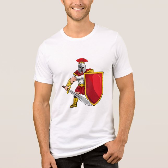 Alter Krieger mit Schwert und Schild in Helm an Tri-Blend Shirt (Vorderseite)