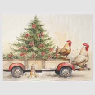 Alter LKW-Anhänger mit Winter Pine Tree & Chickens Seidenpapier