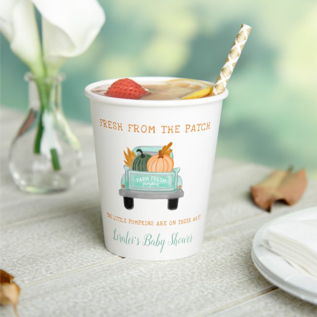 Alter LKW mit zwei Pumpkins Fall Twins Kinderdusch Pappbecher (In Situ)