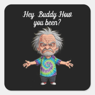 Alter Mann Chibi mit ausgetretenen Armen Quadratischer Aufkleber