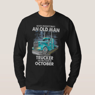 Alter Mann, der auch ein LKW-Fahrer ist und im Okt T-Shirt