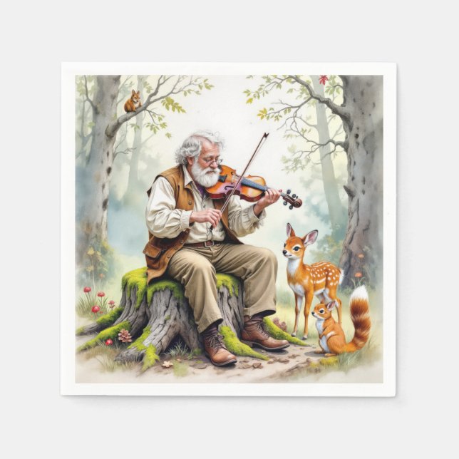 Alter Mann, der im Wald eine Geige spielt Serviette (Vorderseite)