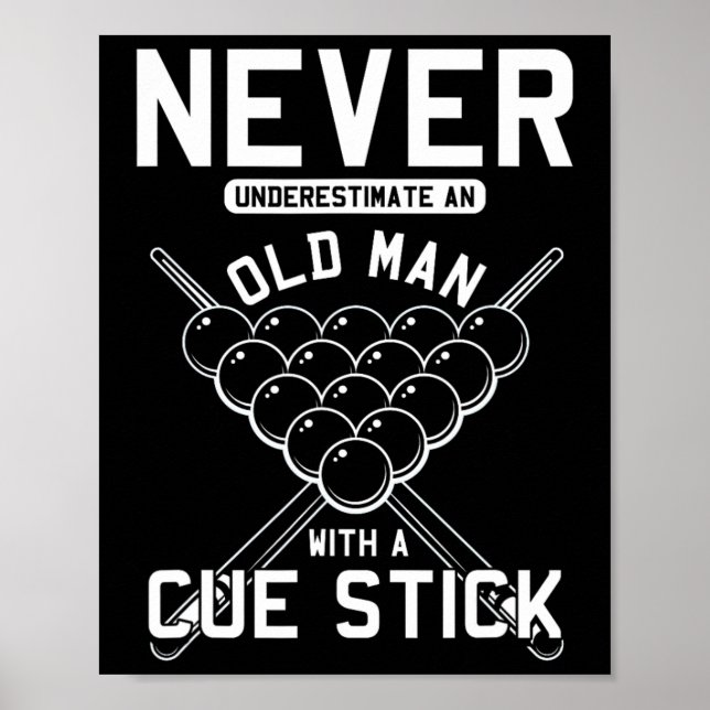 Alter Mann mit Cue Stick Billard Spieler Snooker P Poster (Vorne)