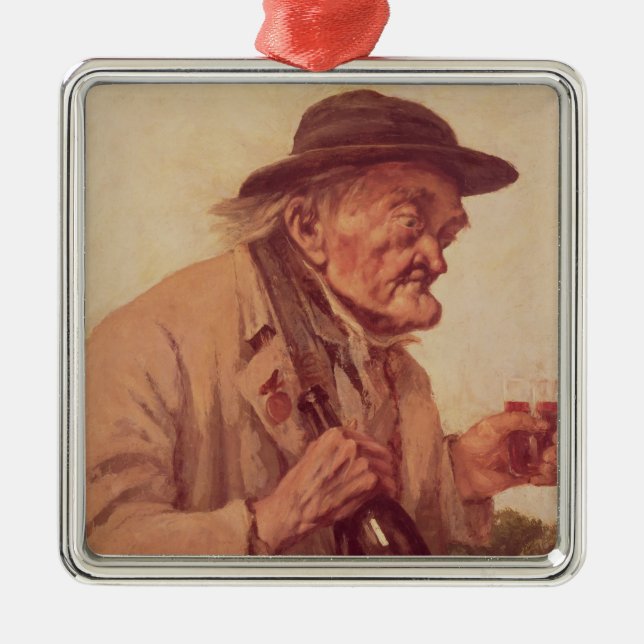 Alter Mann mit einem Glas Wein Ornament Aus Metall (Vorne)