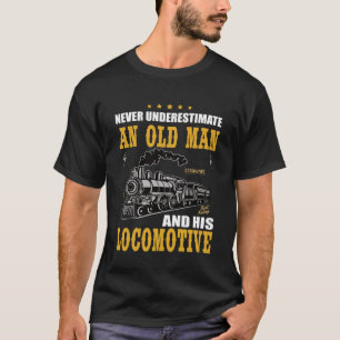 Alter Mann mit Eisenbahn-Lokomotivführermodellbahn T-Shirt