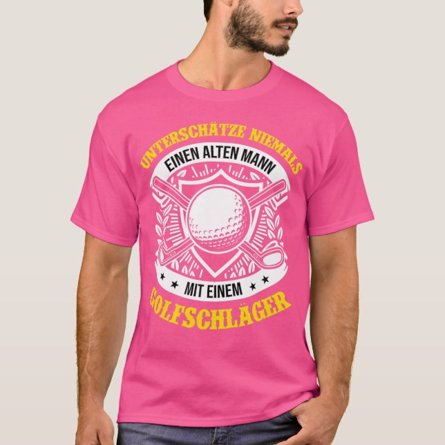 Alter Mann mit Golfklubs Golfer Golf T-Shirt (Vorderseite)