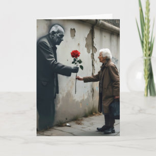 Alter Mann mit roter Rosen-Graffiti Karte