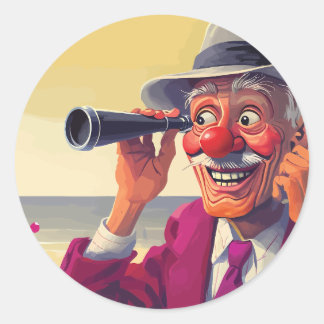 Alter Mann mit Spyglass am Strand, Funny Runder Aufkleber