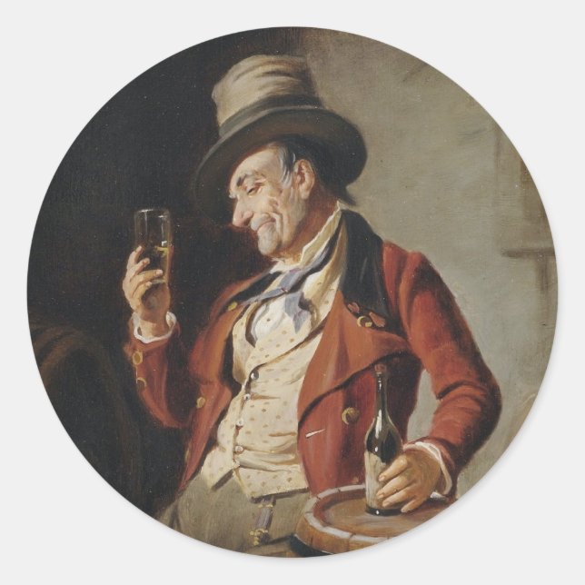 Alter Mann trinkt Biermalerei Runder Aufkleber (Vorderseite)