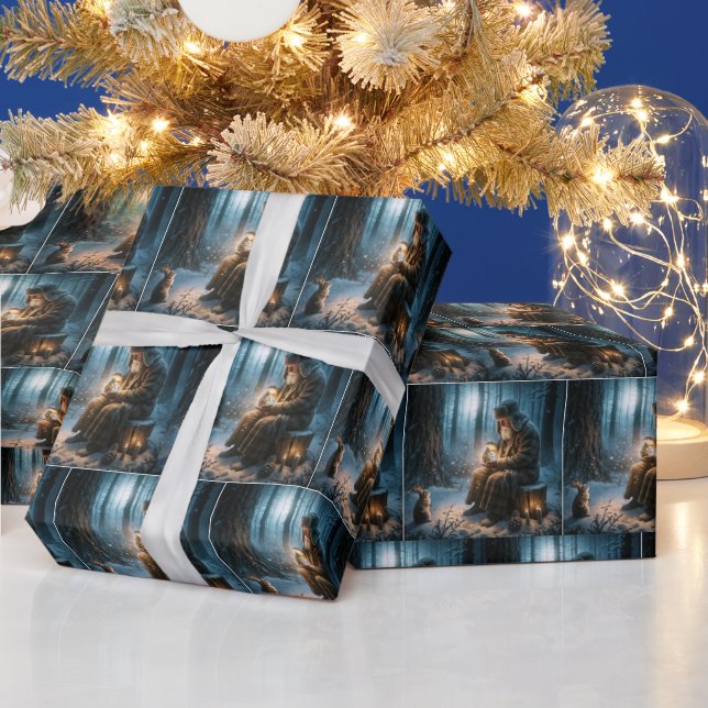 Alter Mann Weihnachten mit Kaninchen Geschenkpapier (Feiertage)