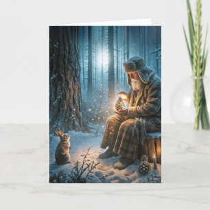 Alter Mann Weihnachten mit Kaninchen Karte