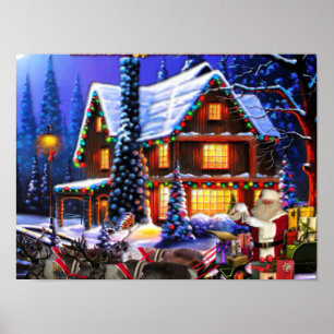 Alter Mann, Weihnachtsmann und Rentier Poster