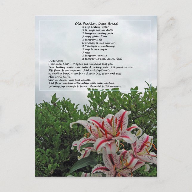 Alter Mode Datum Brot Rezept Postkarte (Vorderseite)