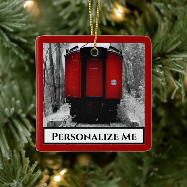 Alter, moderner Dampfzug mit Red Caboose Ornamen Keramikornament (Baum)