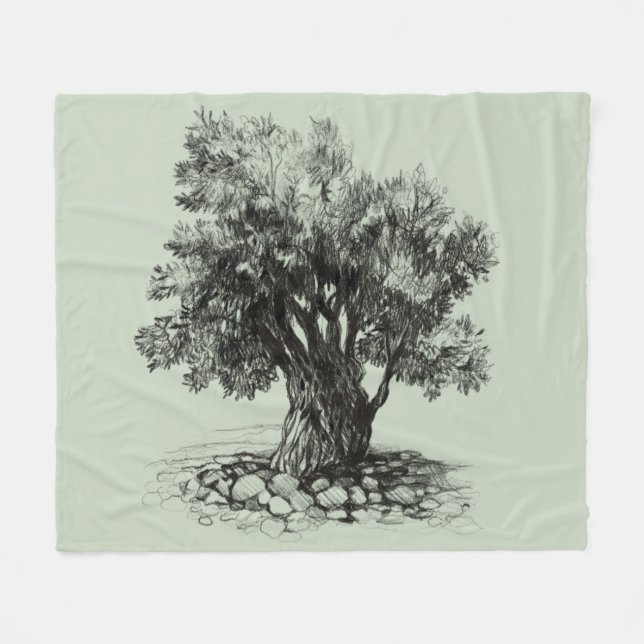 Alter Olivenbaum Fleecedecke (Vorderseite (Horizontal))