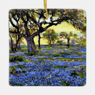 Alter Olivenbaum und Bluebonnets Keramikornament