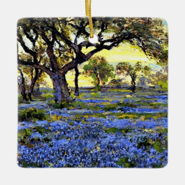 Alter Olivenbaum und Bluebonnets Keramikornament (Vorderseite)