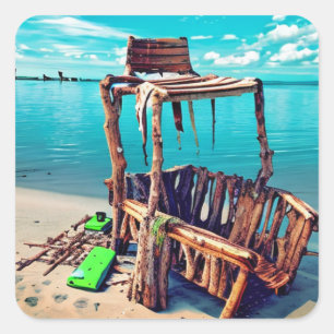 Alter Rettungsschwimmer am Strand Quadratischer Aufkleber