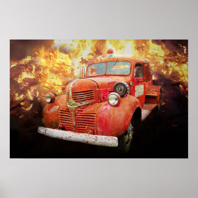 Alter roter Feuerwehrwagen aus früheren Zeiten Poster (Vorne)