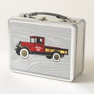 Alter roter LKW auf Holzstruktur Metall Lunch Box