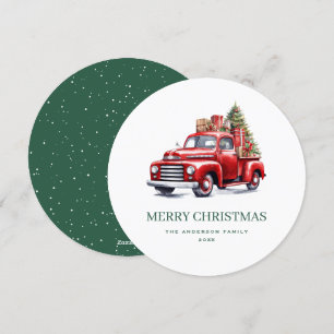 Alter roter LKW Grüner Weihnachtsgrußkarte Feiertagskarte