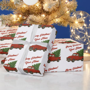 Alter roter LKW mit Weihnachtsbaum individuell ang Geschenkpapier