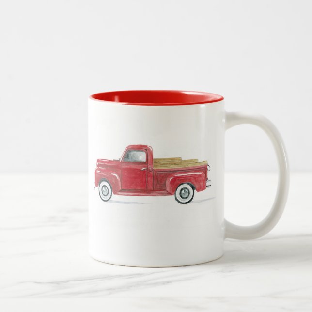Alter roter LKW Zweifarbige Tasse (Rechts)