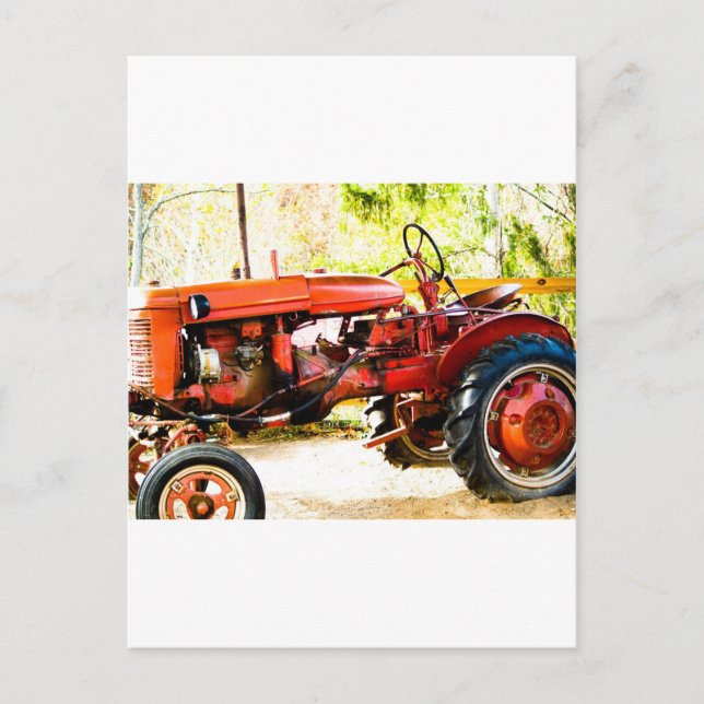 Alter roter Traktor Postkarte (Vorderseite)