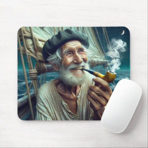 Alter Sailor auf einem Segelboot Rauchen einer Pip Mousepad