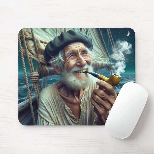 Alter Sailor auf einem Segelboot Rauchen einer Pip Mousepad (Mit Mouse)
