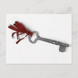 ALTER SCHLÜSSEL MIT ROTEM RIBBON POSTKARTE