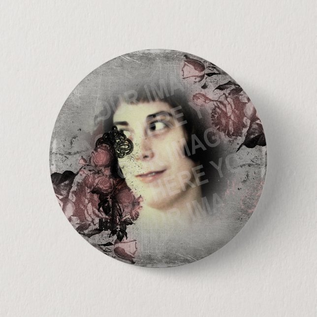 Alter Schlüssel und benutzerdefinierte Rose Foto Button (Vorderseite)