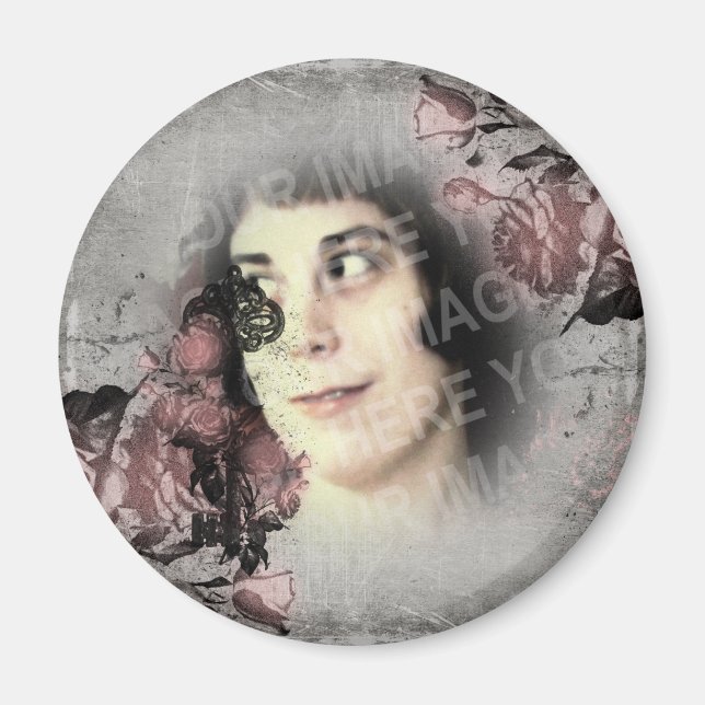 Alter Schlüssel und benutzerdefinierte Rose Foto Magnet (Vorne)