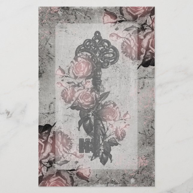 Alter Schlüssel und Rose Briefpapier (Vorderseite)