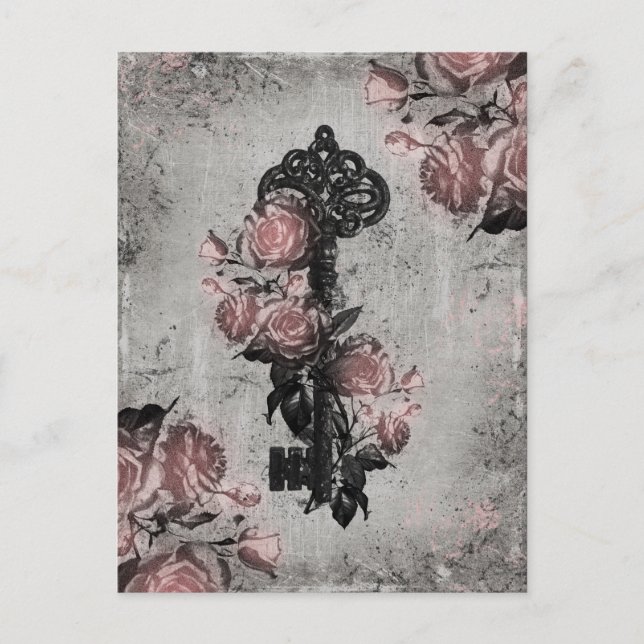 Alter Schlüssel und Rose Postkarte (Vorderseite)