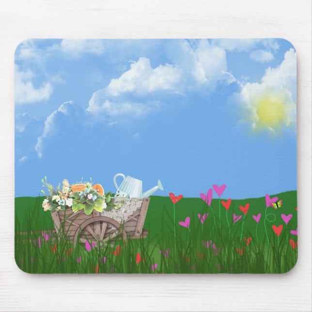 alter Schubkarren mit Blume Mousepad (Vorne)