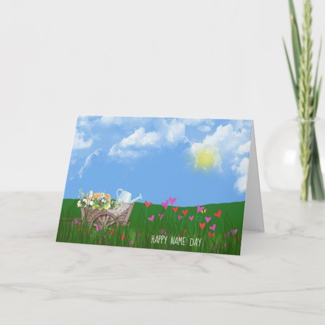 alter Schubkarren mit Blume Tag Karte (Vorderseite)