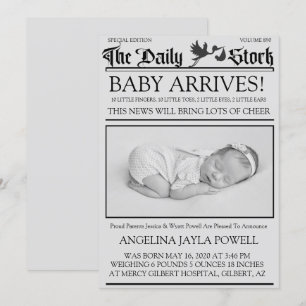 Alter Schwarz & Weiß-Newsletter Geburtsankündigung Einladung